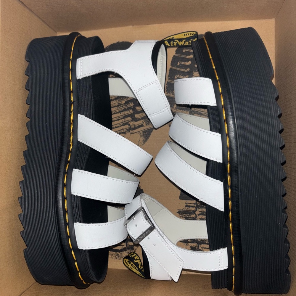Dr. Martens Blair Platform Women’s Sandals Size 10 White Straps Black Sole NWT